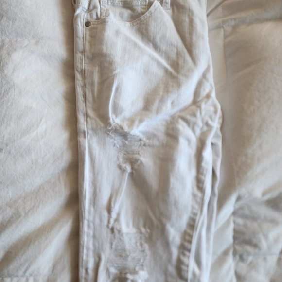 Guess white jean distressed denim pants 32/34 stretch skinny (Minor Staining) - Picture 4 of 11